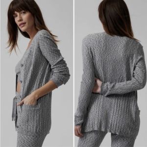 Athleta Revolve Cardigan Heather Gray Chunky Ribbed Button Pockets 984615 Sz XS